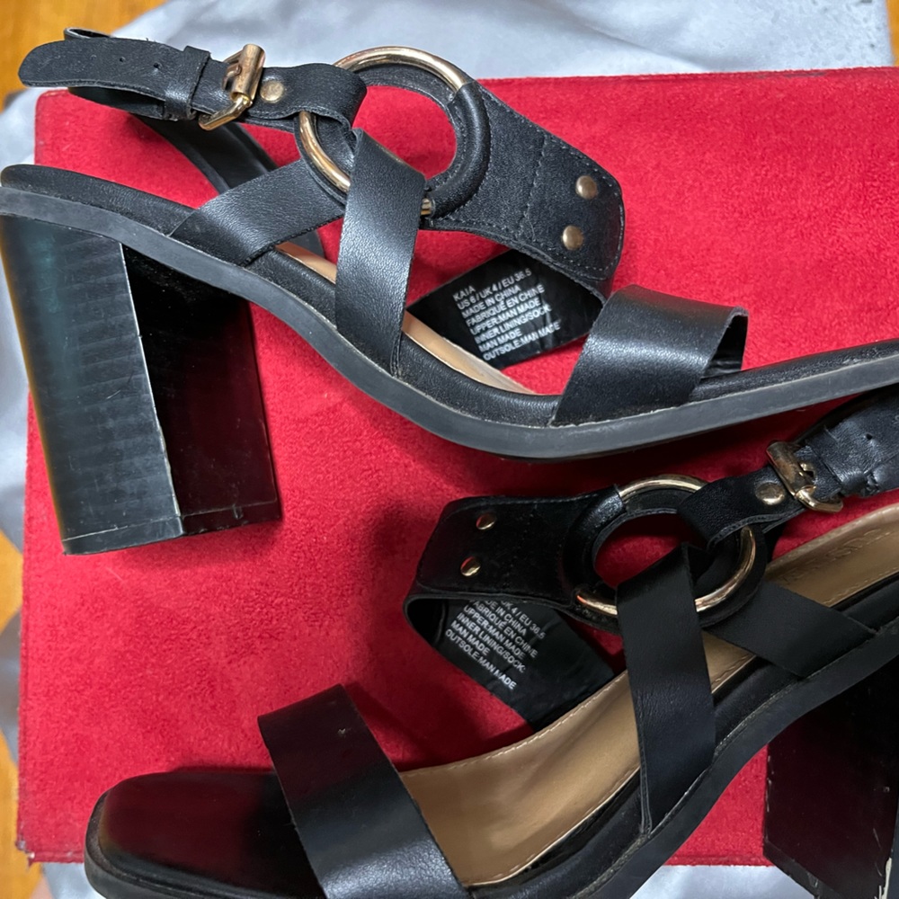 Black JustFab stacked heel sandals